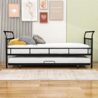 Latitude Run® Metal Platform bed with Headboard and Twin Size Trundle