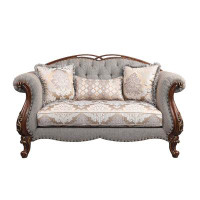 Plethoria Daphne Grey and Cherry Loveseat with 3-Pillow