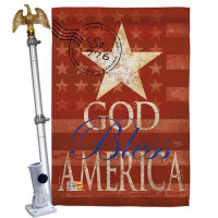 Breeze Decor God Bless America - Impressions Decorative Aluminum Pole & Bracket House Flag Set HS111053-BO-02