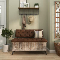 Loon Peak Angeles Brown Wood Storage Bench with Tufted Faux Leather Seat and Back 47" x 20" x 31.5"
