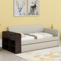 Latitude Run® Twin Size Upholstery Daybed With Storage Arm, Trundle, Cup Holder And USB Design