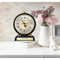 Rosdorf Park Best Large Personalized Clock Engravable Desk Boss Majestic Black Base Gold Engravable Home Office Decor Ac