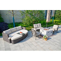 Winston Porter Darry 4-Piece Gas Fire Pit Table Set, A Loveseat Chair, 2 Single Chairs And A Sun Lounge Set
