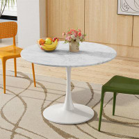 Wrought Studio 42.12"Modern Round Dining Table With Printed White Marble Table Top,Metal Base  Dining Table, End Table L