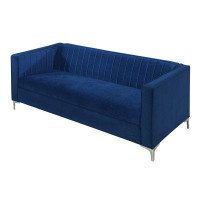 Mercer41 Mid Century Velvet Sofa,2-3 Seater Modern Couch, Exquisite Loveseat With Vertical Striped Decoration And Metal