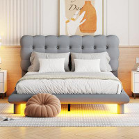 Everly Quinn Velvet Upholstered Platform Bed With LED Frame