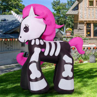 The Holiday Aisle® 5.2FT Height Halloween Inflatables Decorations Outdoor Cute Skeleton Unicorn, Decor Blow Up Yard With