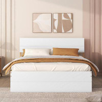 Latitude Run® Modern Full Bed Frame With Twin Trundle And 2 Drawers In White High Gloss And Light Oak Color