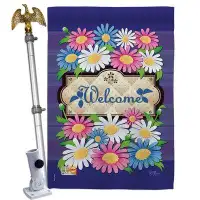 Breeze Decor Welcome Daisies - Impressions Decorative Aluminum Pole & Bracket House Flag Set HS104076-BO-02