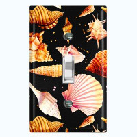 WorldAcc Metal Light Switch Plate Outlet Cover (Assorted Sea Shells Black  - Single Toggle)