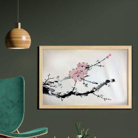 East Urban Home Ambesonne Japanese Wall Art With Frame, Watercolors Illustration Traditional Native Blossoming Floral Te