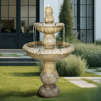 Alcott Hill 2 Tiered Floor Waterfall Fountain with Pump for Outdoor Patio Decor