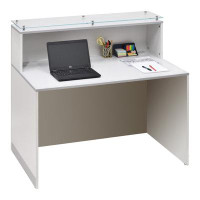 Ebern Designs Caileb Reception Checkout & Front Counter Retail Service Desk with Glass Top - 4 Ft Wide
