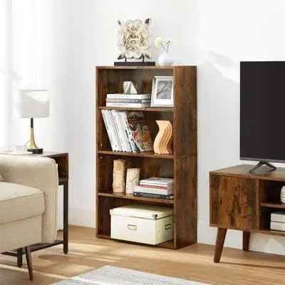 Millwood Pines Adjustable 4-Tier Bookshelf, Durable Storage For Living Room, Study, Or Bedroom
