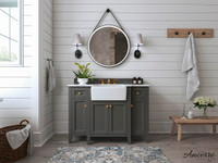 48 Inch Adeline Bathroom Vanity With Farmhouse Sink &amp; Carrara White Marble Top Cabinet Set Available in 3 Finishes