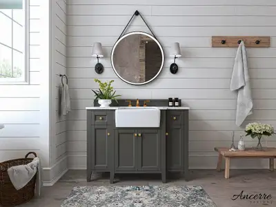 48 Inch Adeline Bathroom Vanity With Farmhouse Sink & Carrara White Marble Top Cabinet Set Available in 3 Finishes ANC
