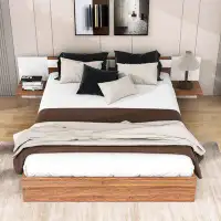 Latitude Run® Queen Size 2 Drawers Wood Platform Bed with Shelves, USB Ports and Sockets