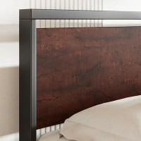 Latitude Run® Latitude Run® Walnut Queen Size Metal Platform Bed Frame With Wooden Headboard & Underbed Storage, Adult