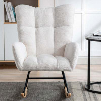 George Oliver Rocking Chair With Pocket, Soft Teddy Fabric Rocking Chair For Nursery, Comfy Wingback Glider Rocker With