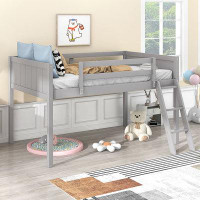 Harriet Bee Twin Size Wood Low Loft Bed With Ladder