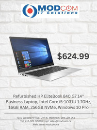 HP EliteBook 840 G7 14 Business Laptop, Intel Core i5-1031U 1.7GHz, 16GB RAM, 256GB NVMe, Windows 10 Pro
