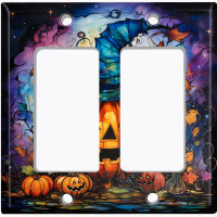 WorldAcc Metal Light Switch Plate Outlet Cover (Halloween Spooky Pumpkin Witch Hat - Double Rocker)