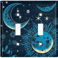 WorldAcc Metal Light Switch Plate Outlet Cover (Astronomy Space Sun Star Moon Dark Blue - Double Toggle)