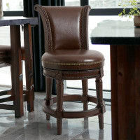 Ophelia & Co. Ted Faux Leather and Solid Wood Swivel Counter Height Bar Chair with Footrest