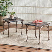 Astoria Grand Weathered Copper Cast End Table Set For Antique Charm - Perfect For Living Rooms, Bedrooms, And Outdoors.