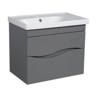 Bath Oasis Modern Wall Mounted Bathroom Vanity With Washbasin | Wave Grey Matte Collection With Side Vanity Cabinet | No