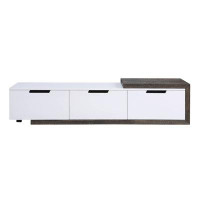 Brayden Studio Crisanto White High Gloss and Rustic Oak TV Stand with 3 Drawer