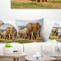 East Urban Home Large Elephant Herd in Africa Throw Pillow