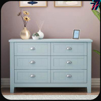 Winston Porter Drawer Dresser Bar Cabinet Side Cabinet, Buffet Service Counter, Retro Solid Wood Frame (blue Grey)