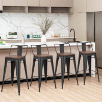 Williston Forge Williston Forge 24" Low Back Metal Counter Stool Height Bar Stools With Wooden Seat [Set Of 4] Barstools