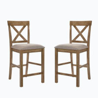 Wenty Set Of 2 Fabric And Wood Counter Height Chairs In Rustic Oak And Brown