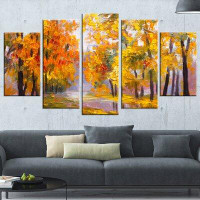 Design Art 'Full of Fallen Leaves' 5 Piece Painting Print on Wrapped Canvas Set