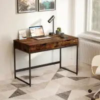 17 Stories 17 Stories 43 Inch Computer Desk With 2 Drawers, Small Writing Table With Metal Frame For Home Office, Rustic