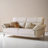 ABPEXI 74.68" Creamy white Genuine Leather Standard Sofa cushion couch