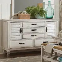 Canora Grey 5 Drawers And 2 Doors Wooden Dresser In Antique White