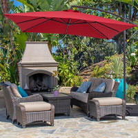 Arlmont & Co. Outdoor 8.2 X 8.2Ft Offset Umbrella With A Base, Patio Cantilever Outside Hanging Umbrella For Deck, Pools