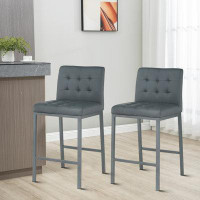 Latitude Run® PU Leather Tufted Upholstery Bar Stools With Footrest, Set Of 2