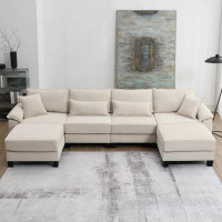 Myhomekeepers Corduroy Modular Sectional Sofa,U Shaped Couch With Armrest Bags,6 Seat Freely Combinable Sofa Bed,Comfort