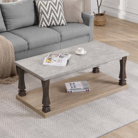 Charlton Home Mid-Century Wood Coffee Table With 2-Tier Shelf, Grey Rectangle Living Room Centre Table -