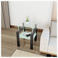Hewei Modern Tempered Glass Tea Table Coffee Table End Table, Square Table For Living Room