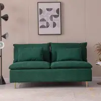 Mercer41 Armless Loveseat Couch,Armless Settee Bench, Emerald Cotton Linen