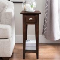 BATH Versatile Smoke Grey Chairside/Recliner End Table - Solid Wood Construction, Drawer, Lower Shelf