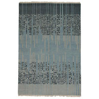 CaliComfy Hand Made All Over Modern Indo Indo 100% Wool On Cotton Blue Background Blue Border - 6'1''X9'1''