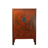 DYAG East Antique Red/Green Chinese Chinoiserie-Style Armoire