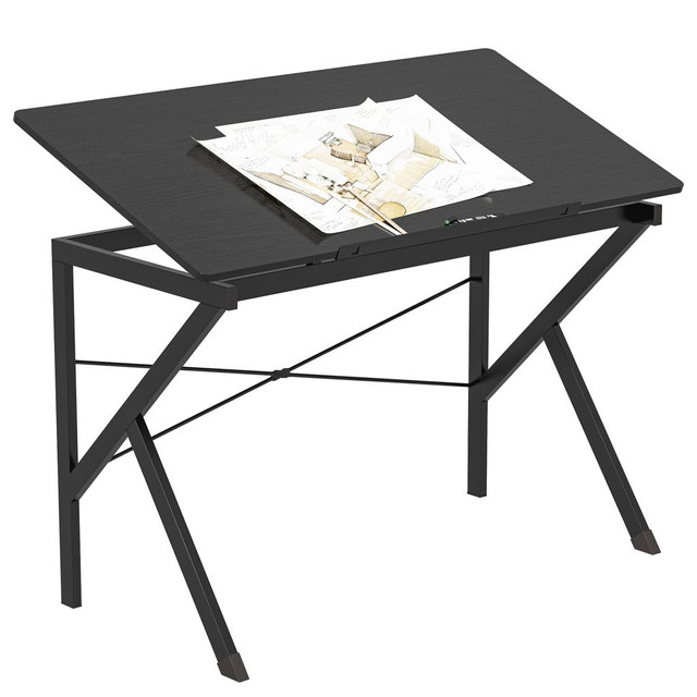 HOMCOM Height Adjustable Drawing and Drafting Table Tiltable Tabletop Black | Aosom Canada in Hobbies & Crafts - Image 2