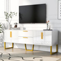 Mercer41 Contemporary TV Stand: Storage Cabinet with Drawers and Cabinets, Metal Legs and Handles